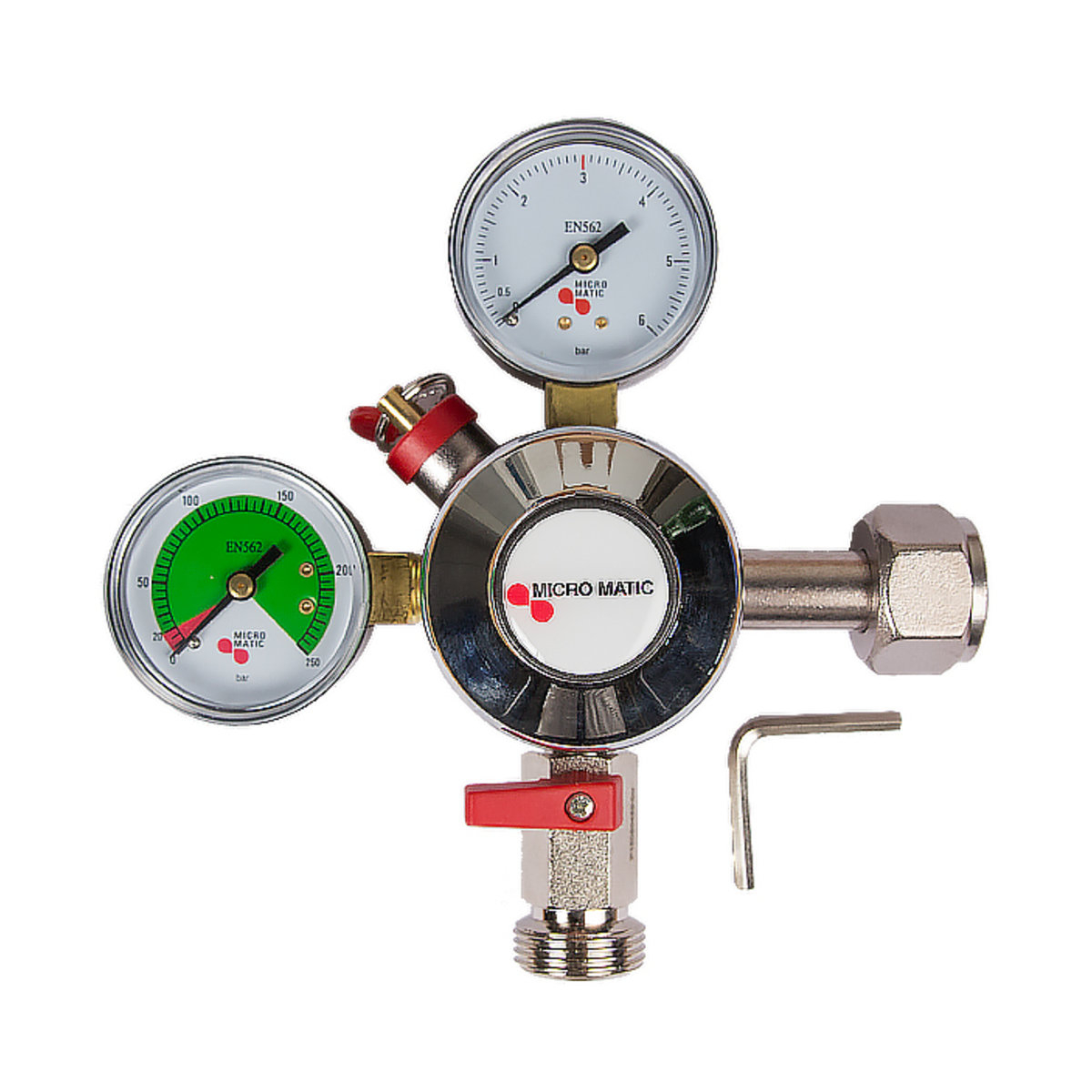 CO² Druckminderer 1-leitig 3 bar KIT B-Ware Kohlensäure Uhr Manometer Füllstand