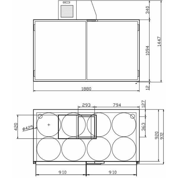 Fassvorkühler Fasskühler für 8 Fässer Edelstahl Ausschnitt oben