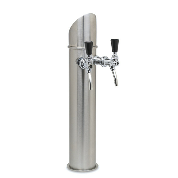 Schanksäule 101,6mm oben abgeschrägt Edelstahl gebürstet 2-leitig mit Bierhähnen & Schläuchen