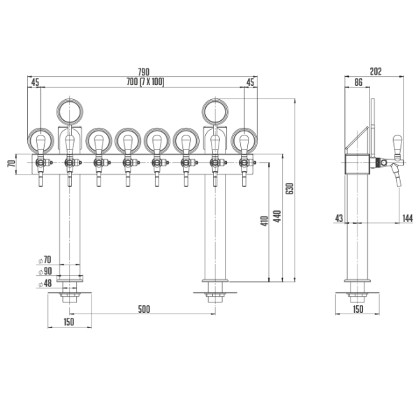 Schanksäule Bierzapfsäule Edelstahl T-Design & LED Werbung - 8-leitig