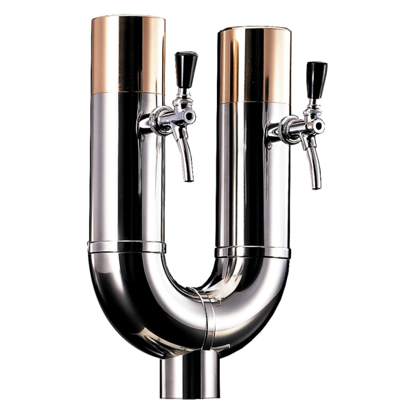 U-Form Edelstahlschanksäule 2 leitig Edelstahl matt geschliffen Kappe Kupfer ohne Bierhähne & Schläuche