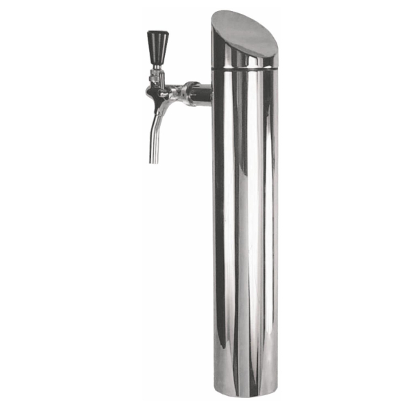 Schanksäule 80mm oben abgeschrägt Edelstahl poliert 1-leitig mit Bierhahn & Schlauch