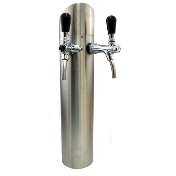 Schanksäule 114mm oben abgeschrägt Edelstahl poliert 2-leitig mit Bierhahn & Schlauch