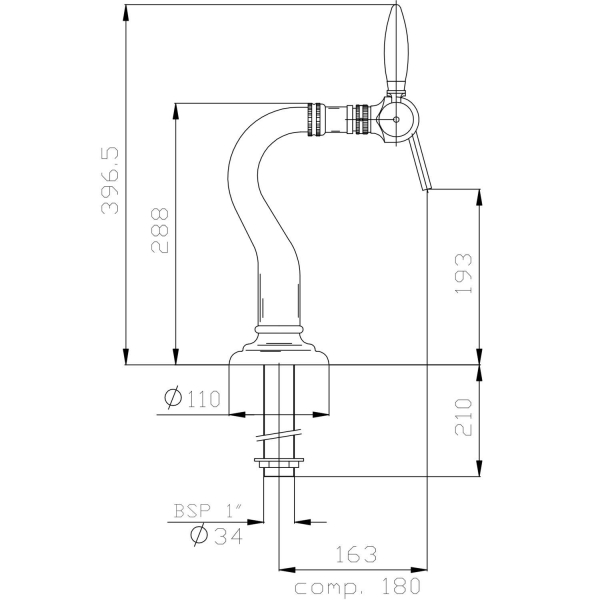 Bierzapfsäule Bierschanksäule Schwanenhals Messing 270mm 1-leitig ohne Bierhahn & Schlauch