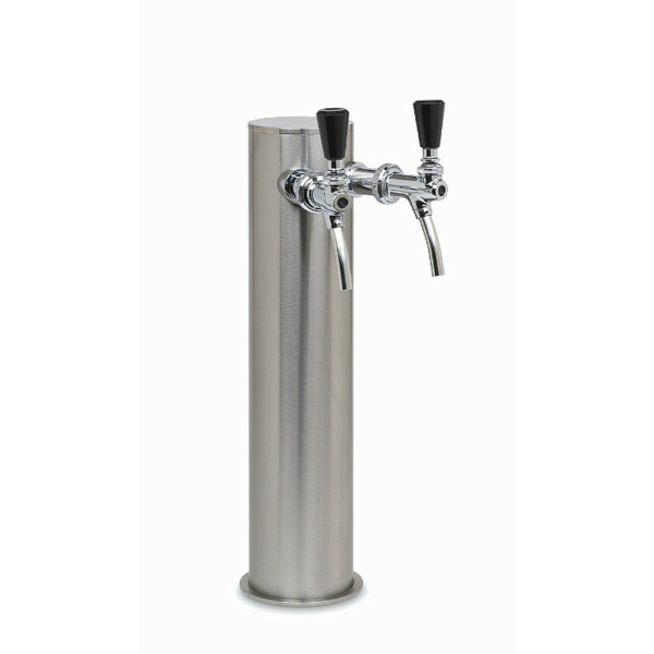 Schanksäule oben flach Edelstahl gebürstet 2-leitig mit Bierhahn & Schlauch