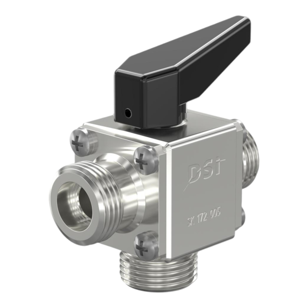 Dreiwegehahn Kugelhahn für Getränkeleitung - mit Edelstahleinsatz im Durchlauf