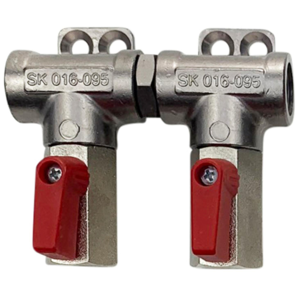 CO2 Wandverteiler mit Kugelhahn - 2-leitig - 1/4 Zoll Innengewinde