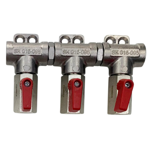 CO2 Wandverteiler mit Kugelhahn - 3-leitig - 1/4 Zoll Innengewinde