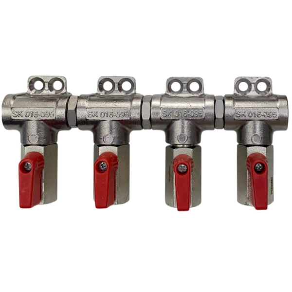 CO2 Wandverteiler mit Kugelhahn - 4-leitig - 1/4 Zoll Innengewinde