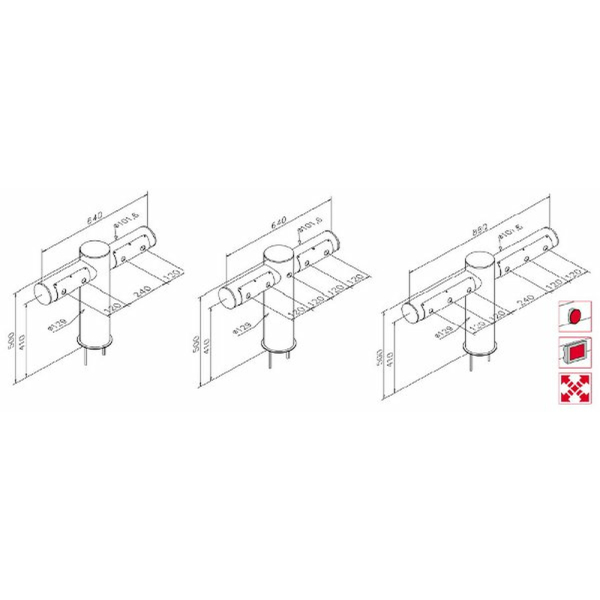 Schanksäule Doppelausleger aus 129/102 mm Rohr - Kupfer poliert - 5-leitig