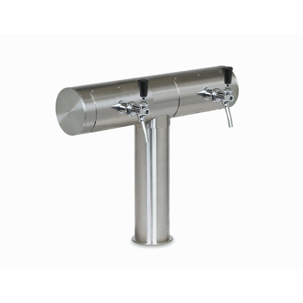 Schanksäule T-Form aus 102/129 mm Rohr - Edelstahl gebürstet - 2-leitig