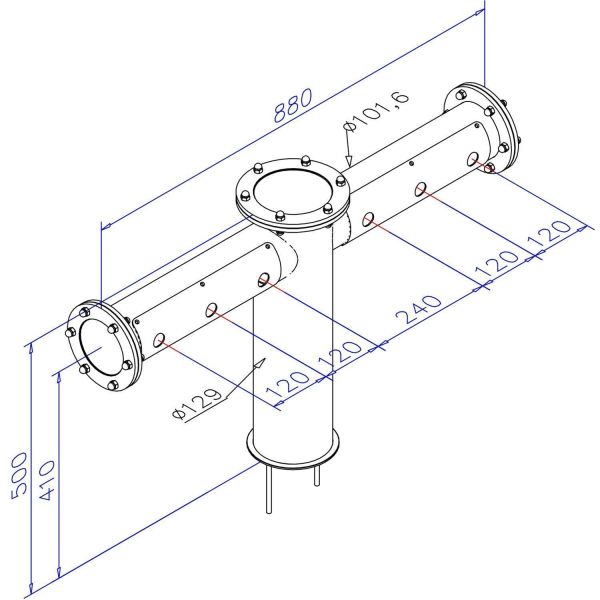 Schanksäule Doppelausleger - Industrie Design - Messingeffekt poliert - 6-leitig