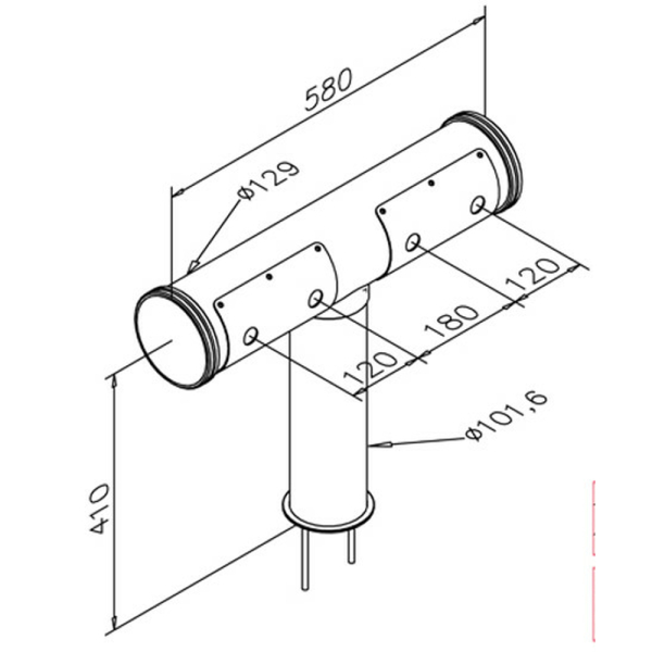 Schanksäule Rohrschanksäule T-Form 101,6mm gerade mit Kappe Messingeffekt poliert 2-leitig
