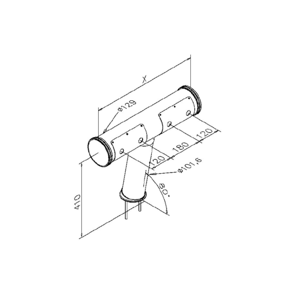 Schanksäule Rohrschanksäule T-Form 101,6mm geneigt mit Kappe Kupfer poliert 3-leitig