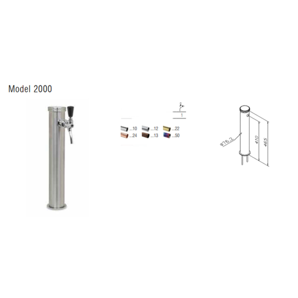 Schanksäule Zapfsäule Rohrschanksäule 76,2mm Edelstahl poliert 1-leitig 1-leitig mit Bierhahn & Schlauch