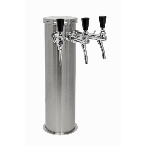 Schanksäule Zapfsäule Rohrschanksäule 129mm Edelstahl poliert 3-leitig mit Bierhahn & Schlauch