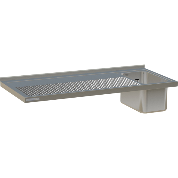 Thekenabdeckung Edelstahl mit Prismenlochplatte Wandanschluss 1 Becken rechts ohne Gläserdruckspüler 1550mm