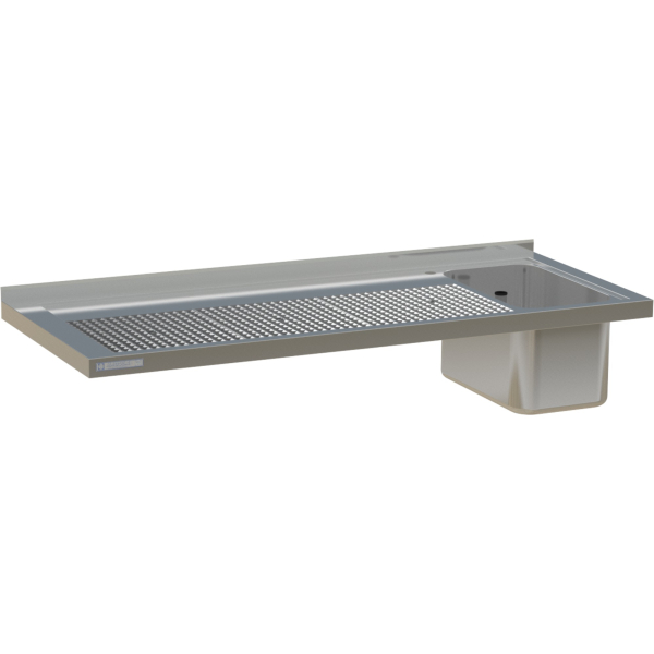 Thekenabdeckung Edelstahl mit Prismenlochplatte Wandanschluss 1 Becken rechts ohne Gläserdruckspüler 1600mm