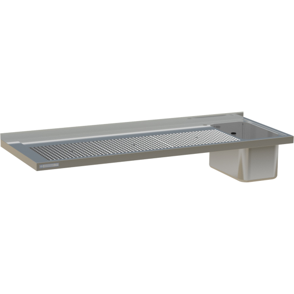 Thekenabdeckung Edelstahl mit Prismenlochplatte Wandanschluss 1 Becken rechts ohne Gläserdruckspüler 1800mm