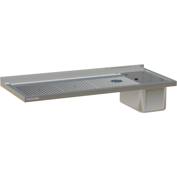Thekenabdeckung Edelstahl mit Prismenlochplatte Wandanschluss 1 Becken rechts mit Gläserdruckspüler 1550mm