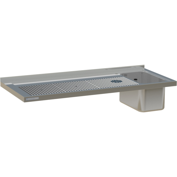 Thekenabdeckung Edelstahl mit Prismenlochplatte Wandanschluss 1 Becken rechts mit Gläserdruckspüler 1600mm