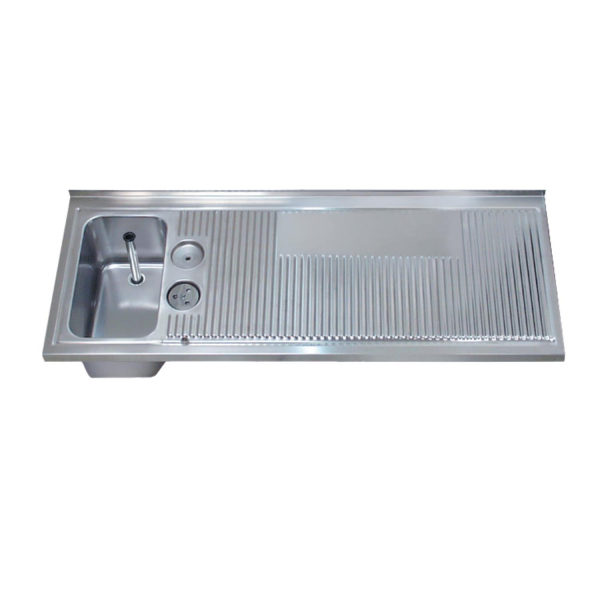 Thekenabdeckung Rillenablauffläche rundum Wulstrand 1 Becken links mit Druckspüler 1550mm