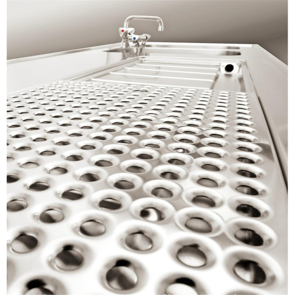 Thekenabdeckung 2150mm mit Tropfmulde & Lochplatte Hochkantung 1 Becken rechts