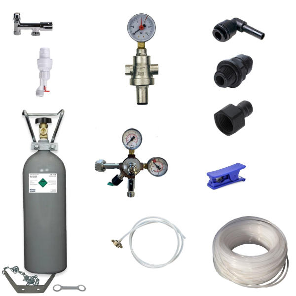 Anschlußpaket Sprudel Tafel Wasser Anlagen Geräte Auftisch mit 2Kg CO2 Flasche