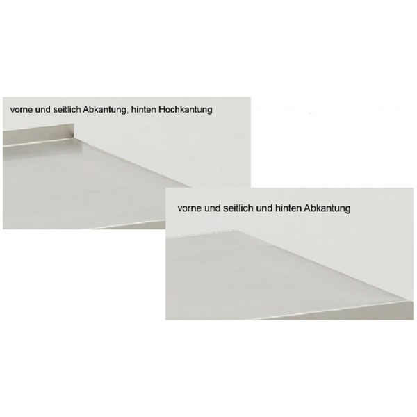 Glatte Edelstahl Arbeitsplatte Länge 6000mm - 40mm stark - Abkantung - ohne Spülbecken