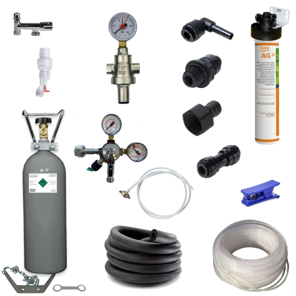 Anschlußpaket Sprudel Tafel Wasser Anlagen Geräte Untertisch Aktivkohle Filter 2Kg CO2