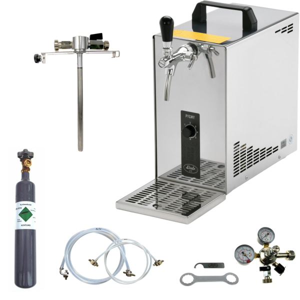 Bierkühler Bierzapfanlage 35 Liter/h KOMPLETTSET & Adapter 5 L Dosen, CO2 0,5 kg