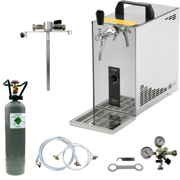 Bierkühler Bierzapfanlage 35 Liter/h KOMPLETTSET & Adapter 5 L Dosen CO2 2,0 kg