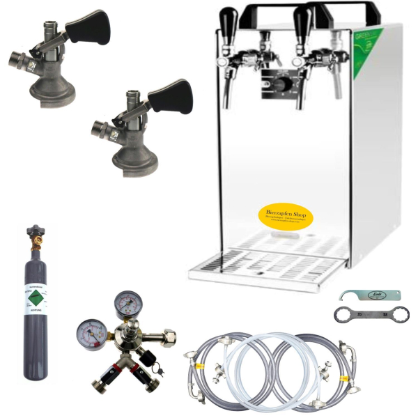 Bierkühler Bierzapfanlage 60 L 2-ltg KOMPLETTSET - KEG Typ A Flach - CO2 0,5 kg