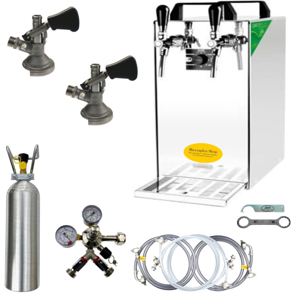 Bierkühler Bierzapfanlage 60 L 2-ltg KOMPLETTSET - 2x KEG Typ A Flach - CO2 2 kg