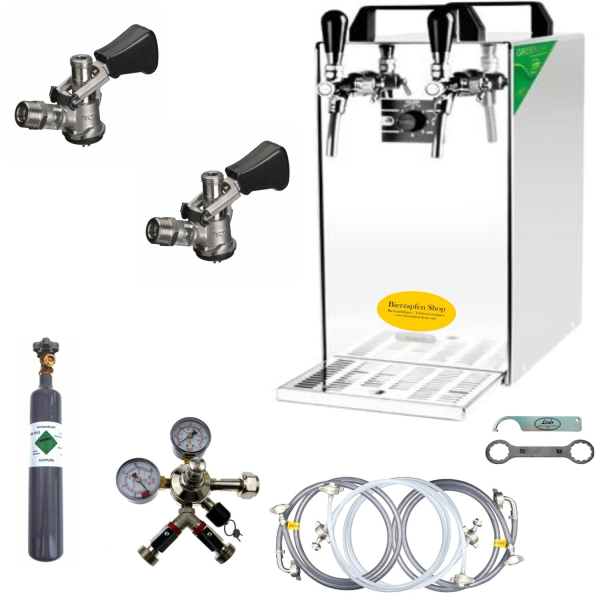 Bierkühler Bierzapfanlage 60 L 2-ltg KOMPLETTSET - 2x KEG Typ S Korb - CO2 0,5 kg