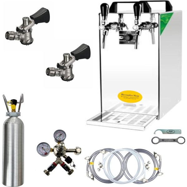 Bierkühler Bierzapfanlage 60 L 2-ltg KOMPLETTSET - 2x KEG Typ S Korb - CO2 2 kg