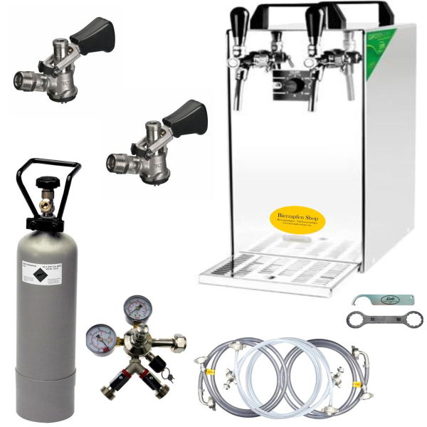 Bierkühler Bierzapfanlage 60 L 2-ltg KOMPLETTSET - 2x KEG Typ S Korb - CO2 6 kg