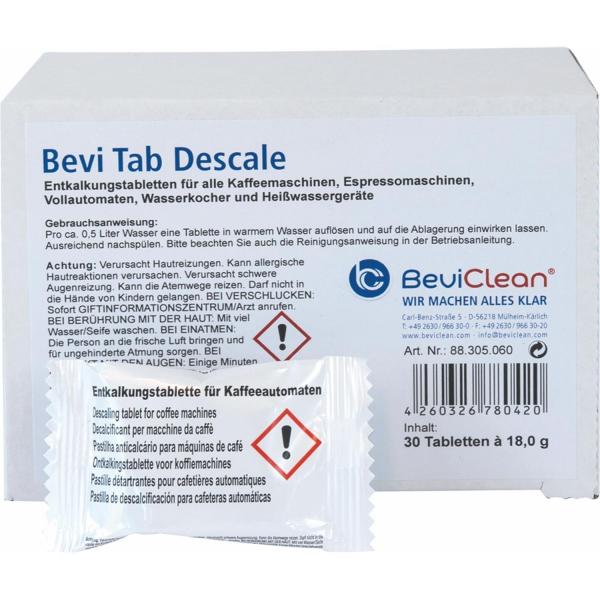 Entkalkung Kalklöse Kaffeemaschinen Bevi Descale 30 Tabs Tabletten Entkalker