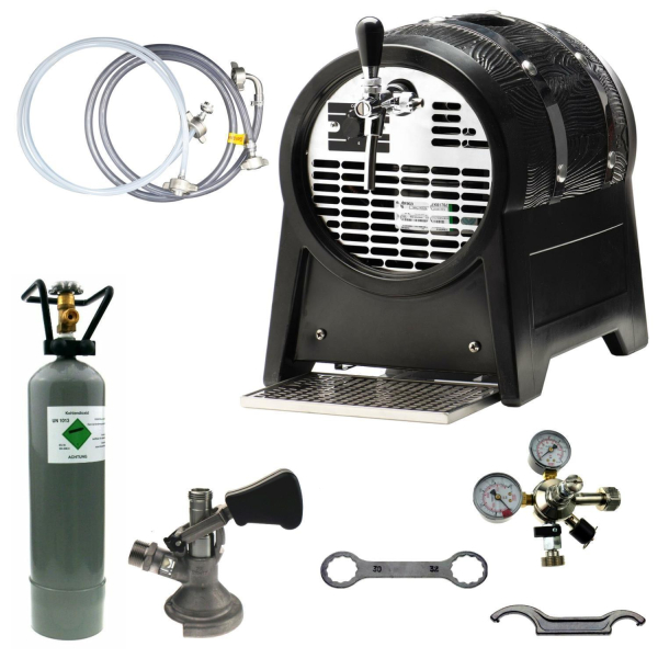 Bierkühler Bierzapfanlage Partyfass 60 L/h 1-leitig - SET - KEG Flach - CO2 2Kg