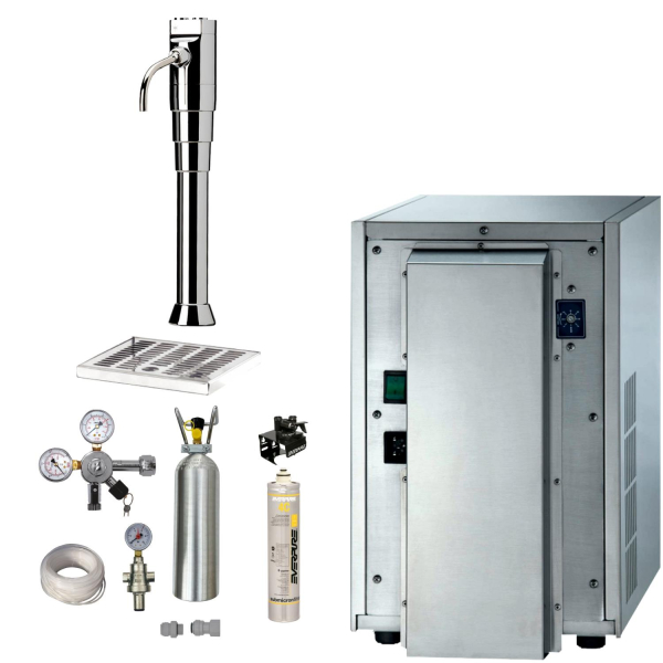 Blupura Tafelwassergerät 30 Liter SET Schanksäule Classic Puls flach mit Filter