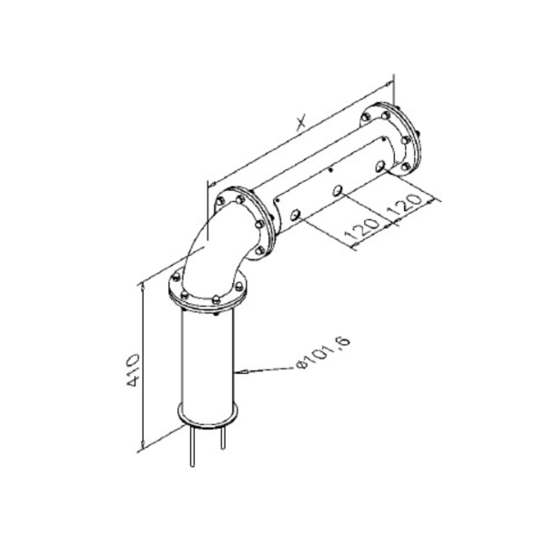 Schanksäule Rohrschanksäule Industrie Line 90 Grad Kupfer antik 2-leitig