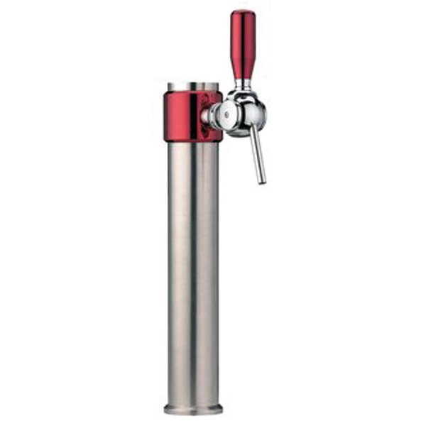 Bier Wasser Schanksäule Sisco Chrom matt 1-leitig Kopf rot metallic mit Zapfhahn