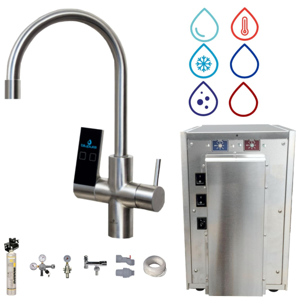 Tafelwassergerät 30 Heisswasser inkl. 7 Wege Wasserhahn C-Auslauf INOX ohne CO2