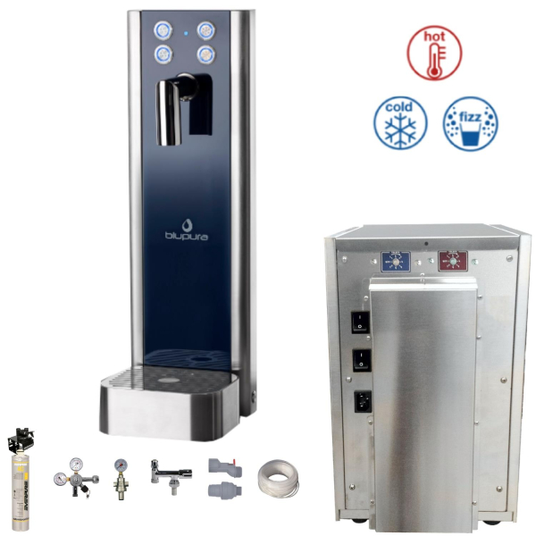 blupura Tafelwassergerät 30 Heisswasser inkl. Bluglass Tower ONE HOT ohne CO2