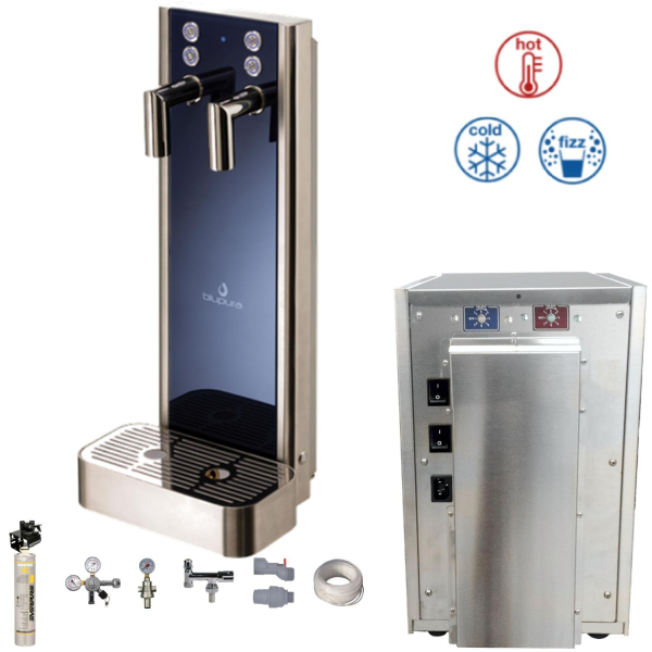 blupura Tafelwassergerät 30 Liter Heisswasser inkl. Bluglass Tower HOT ohne CO2