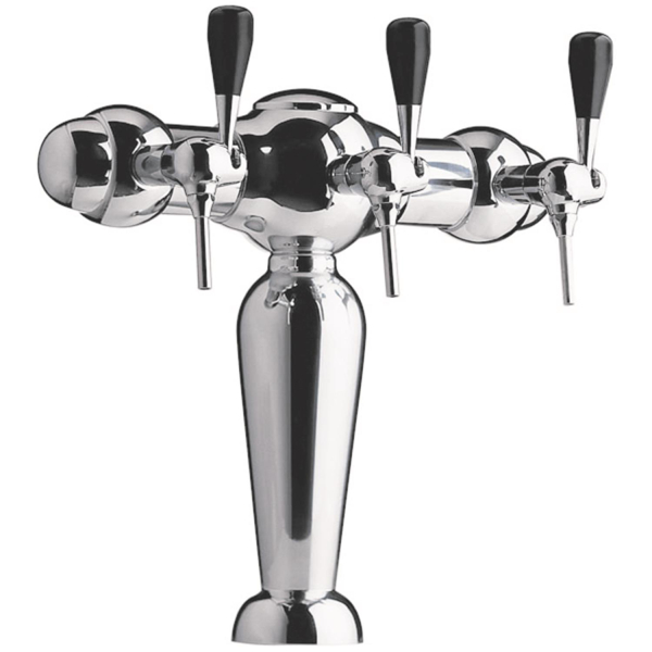 Schanksäule Parisienne 3-leitig Messing verchromt MIT Bierhähne & Schläuche