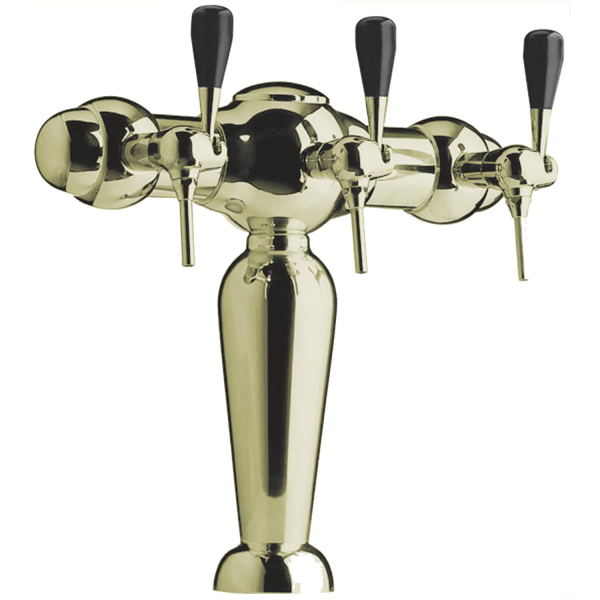 Schanksäule Parisienne 3-leitig Messing poliert mit Bierhähne & Schläuche