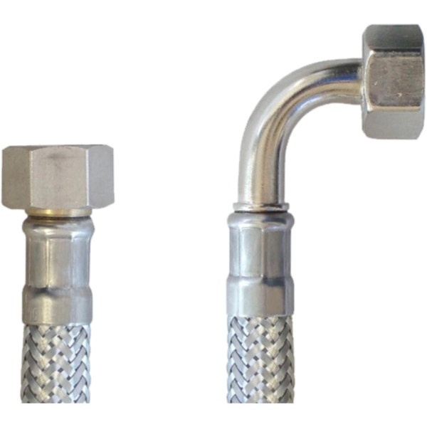 Flex Wasser Sanitär Gewebe Anschluß Schlauch 3/8 Zoll DN8 - IG - gebogen - 30cm