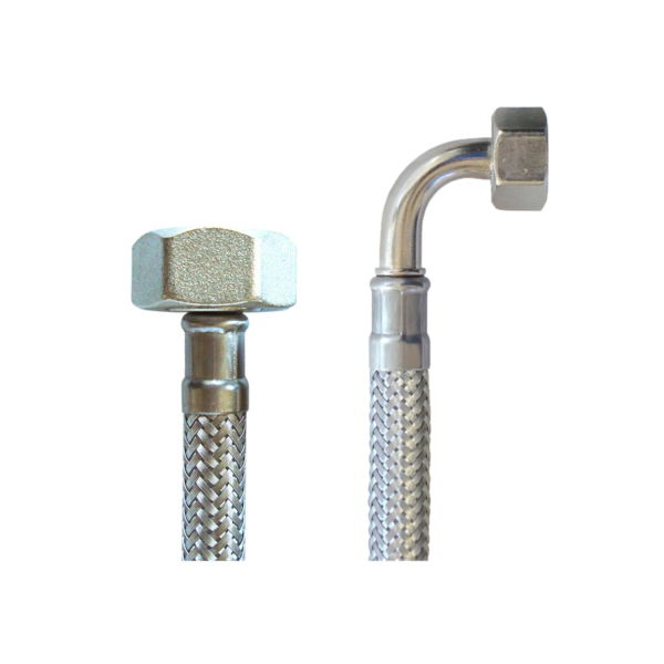 Flex Wasser Sanitär Gewebe Schlauch 3/8 Zoll gebogen 3/4 Zoll gerade DN8 IG 100cm