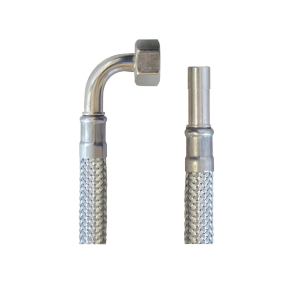 Flex Wasser Sanitär Gewebe Anschluß Schlauch 150cm 3/8 Zoll IG gebogen - 8mm Rohr